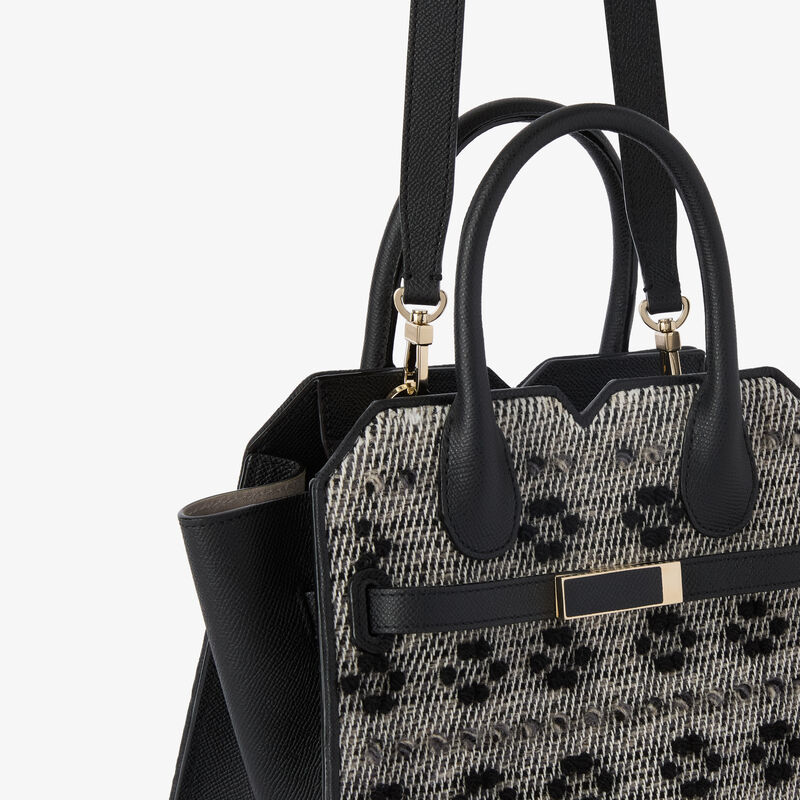 Milano Flowers Pibiones Two Handles Mini Bag - Grey/Black - Pibiones  wool Fabric and Millepunte leather - Valextra - 3