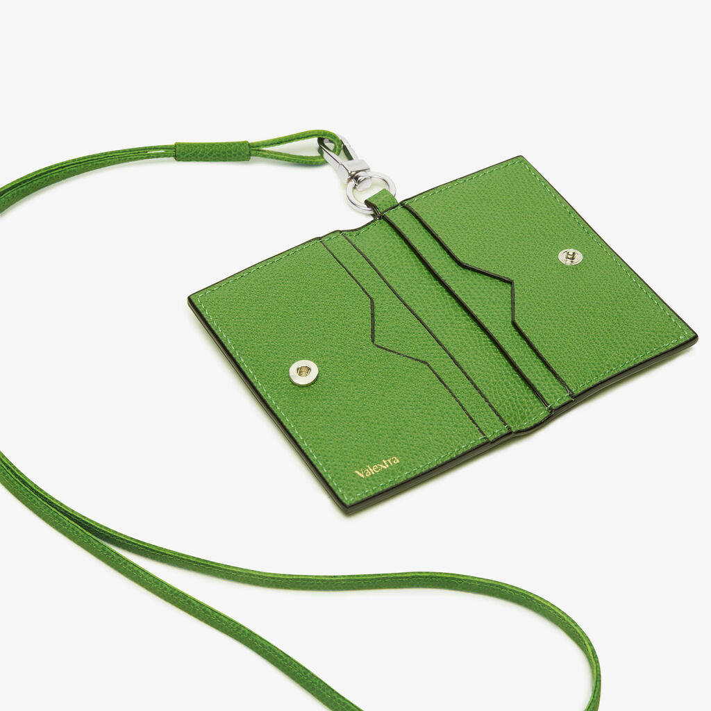 Card Holder with Lanyard - Grass Green - Vitello VS - Valextra - 3