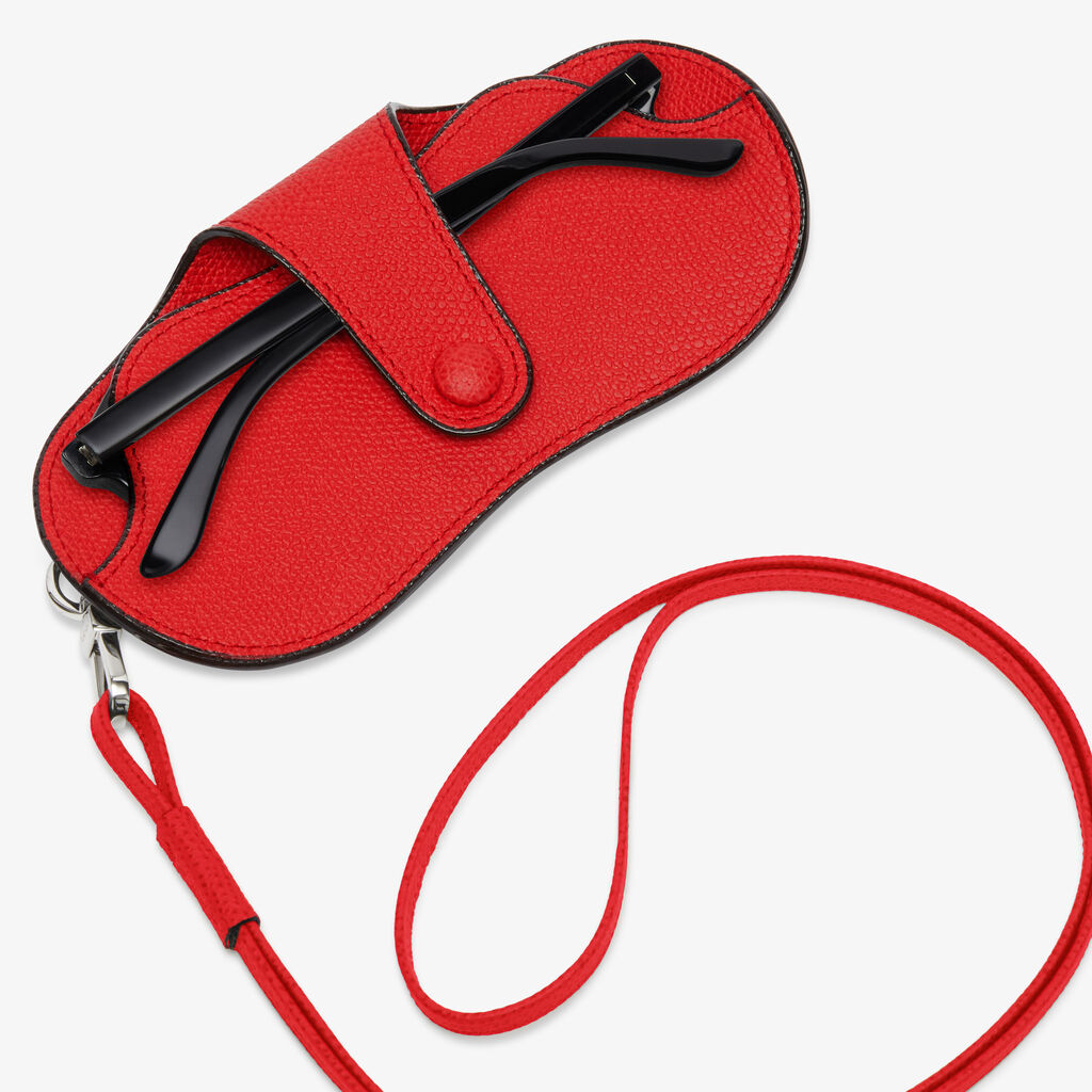 Glasses Case with Lanyard - Crimson Red - Vitello VS - Valextra - 2