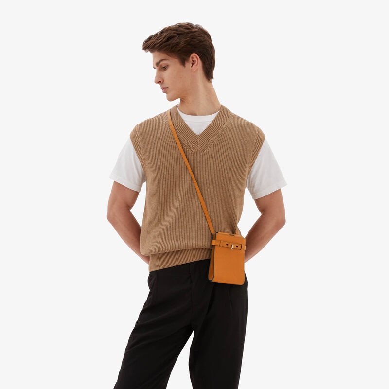 Brera B-Tracollina slim Crossbody micro bag - Havana Brown - Millepunte calf leather - Valextra - 2