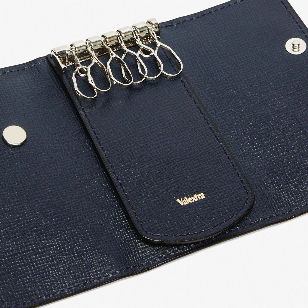 Key Holder 6 Hooks With Button - Dark Blue - Cuoio VL - Valextra - 2