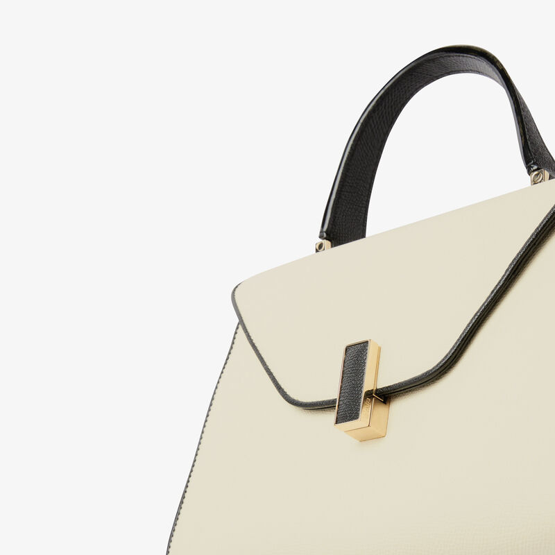 Medium Iside Chiaroscuro Top Handle Bag - Pergamena White/Black - Millepunte calf leather - Valextra - 4