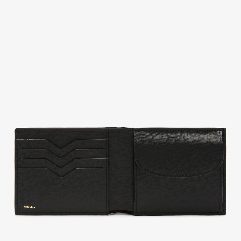 Wallet 4Cc With Coin Holder - Black - Pavè calf leather - Valextra - 4