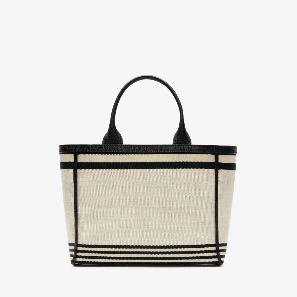 Linear Fabric Mini Tote Bag - Sand Brown/Black - Tessuto Linear/VS - Valextra - 5