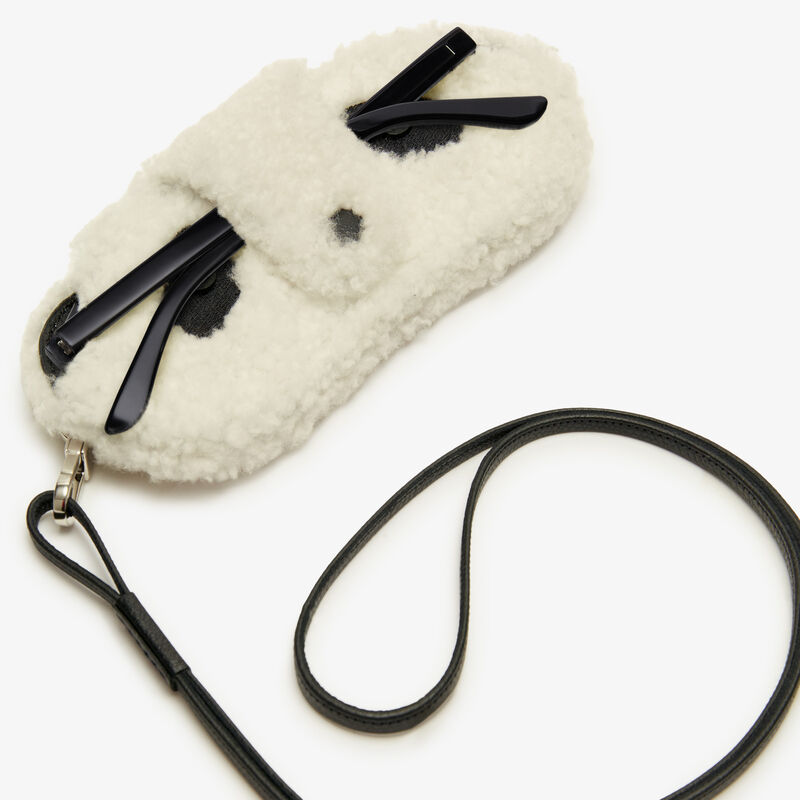 Shearling Panda Glasses Case with Lanyard - Pergamena White/Black - Vitello VS-Montone Ricamo Panda - Valextra - 2