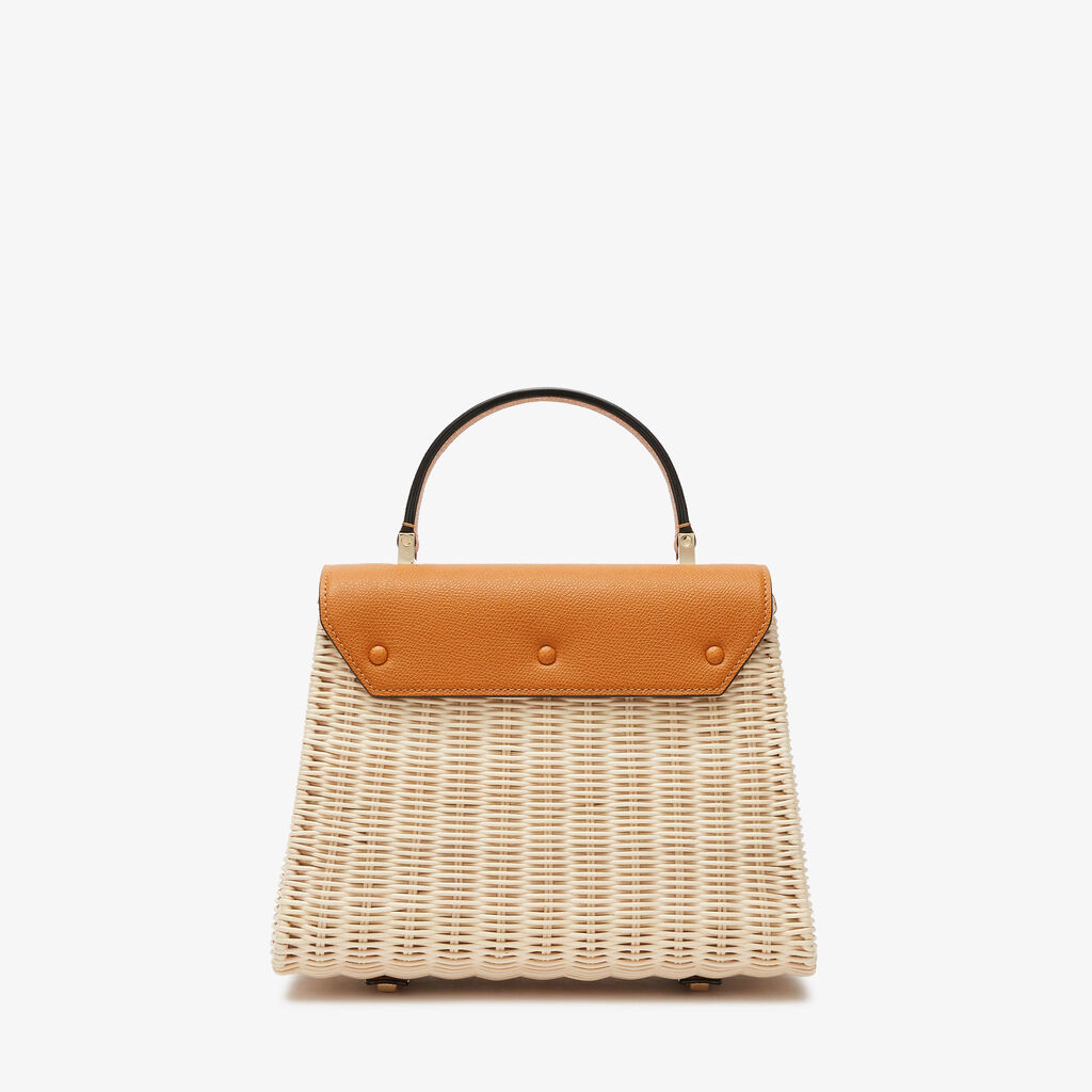 Iside Wicker Top Handle Medium Bag - Beige/Havana Brown - Midollino/Vitello VS - Valextra - 6