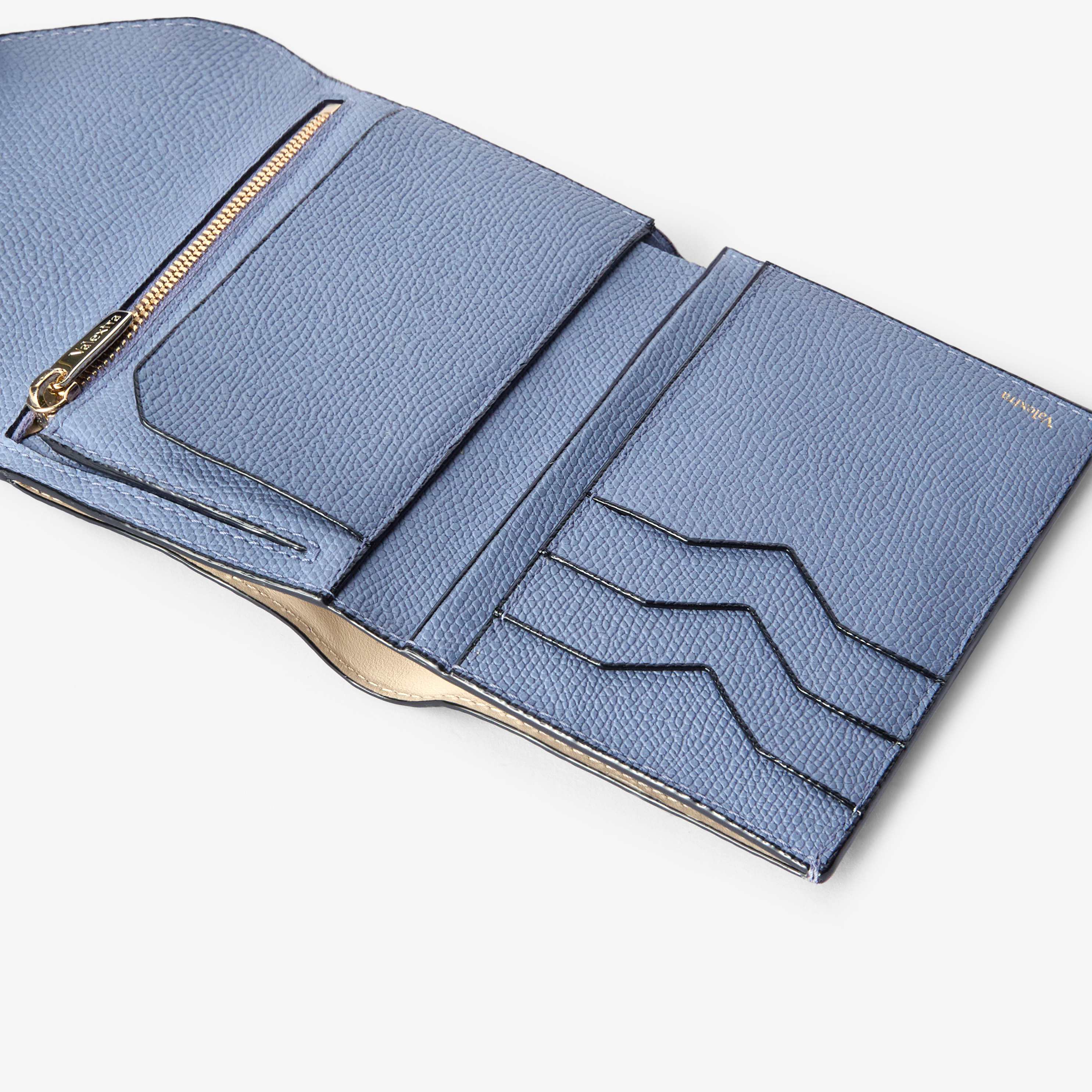 Light Blue Grained Leather Luxury Fold Wallet | Valextra Iside