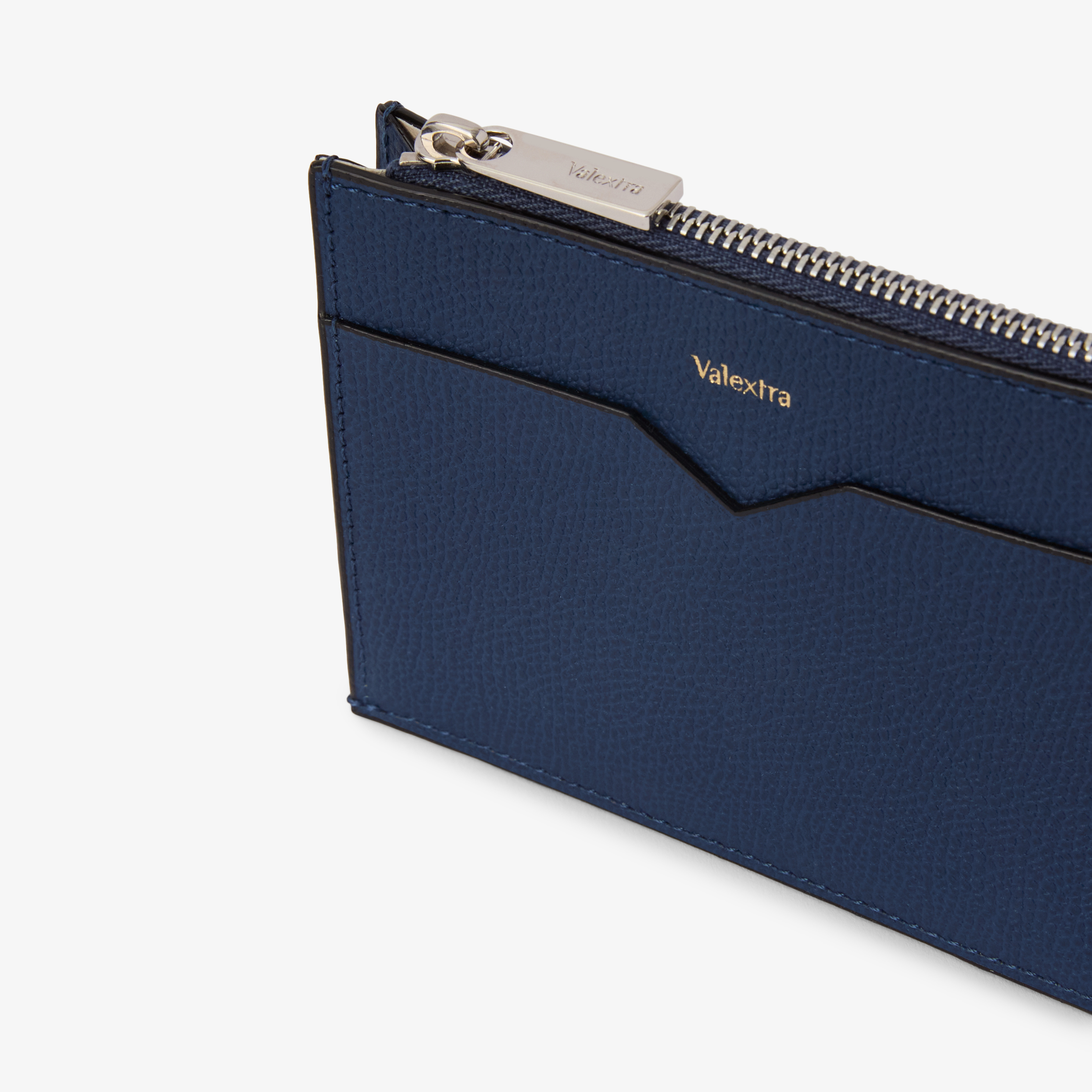 Sapphire Blue Leather Luxury Card Holder with Zip | Valextra