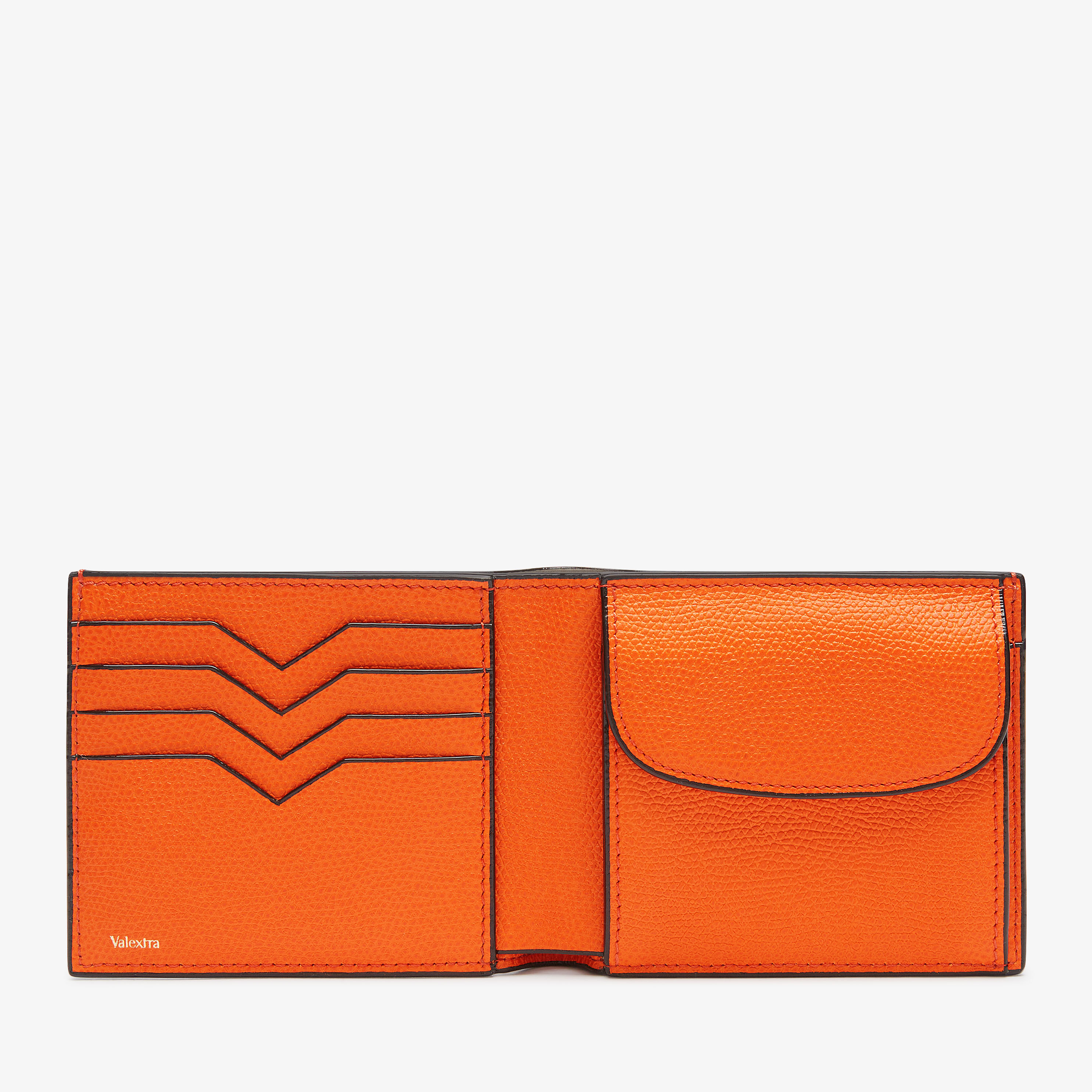 【Valextra】Small Wallet With Coin Holder コンパクト財布 Lobster Red Leather Bifold Wallet with coin pouch | Valextra