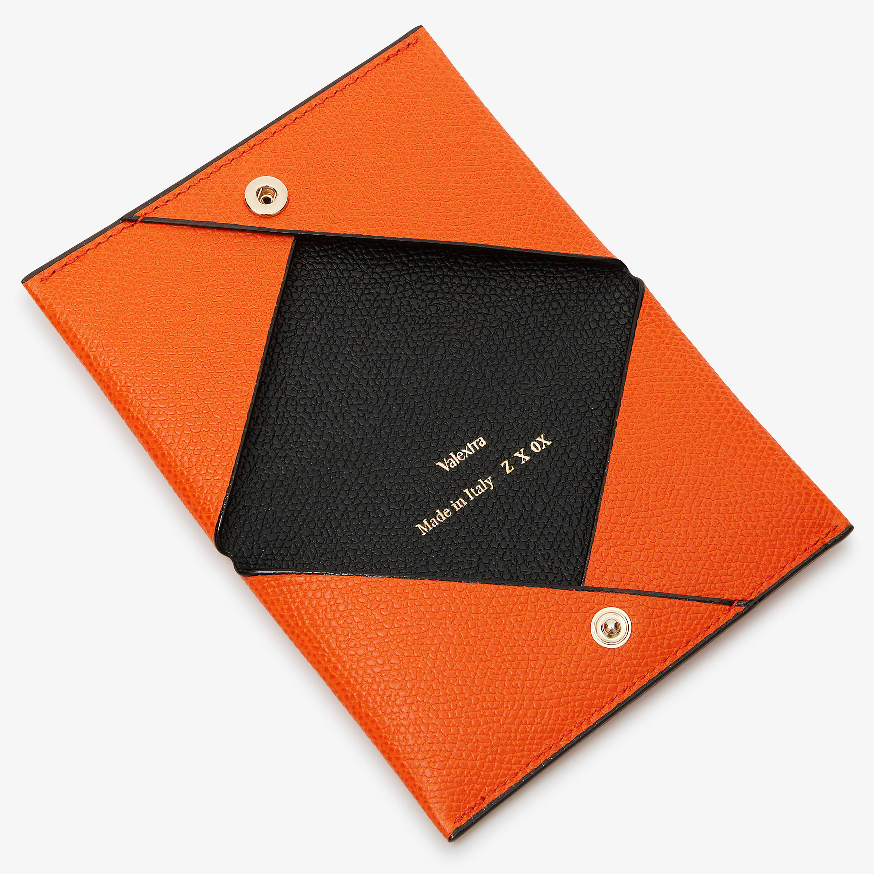 Orange & Black Grained Leather Luxury card case | Valextra
