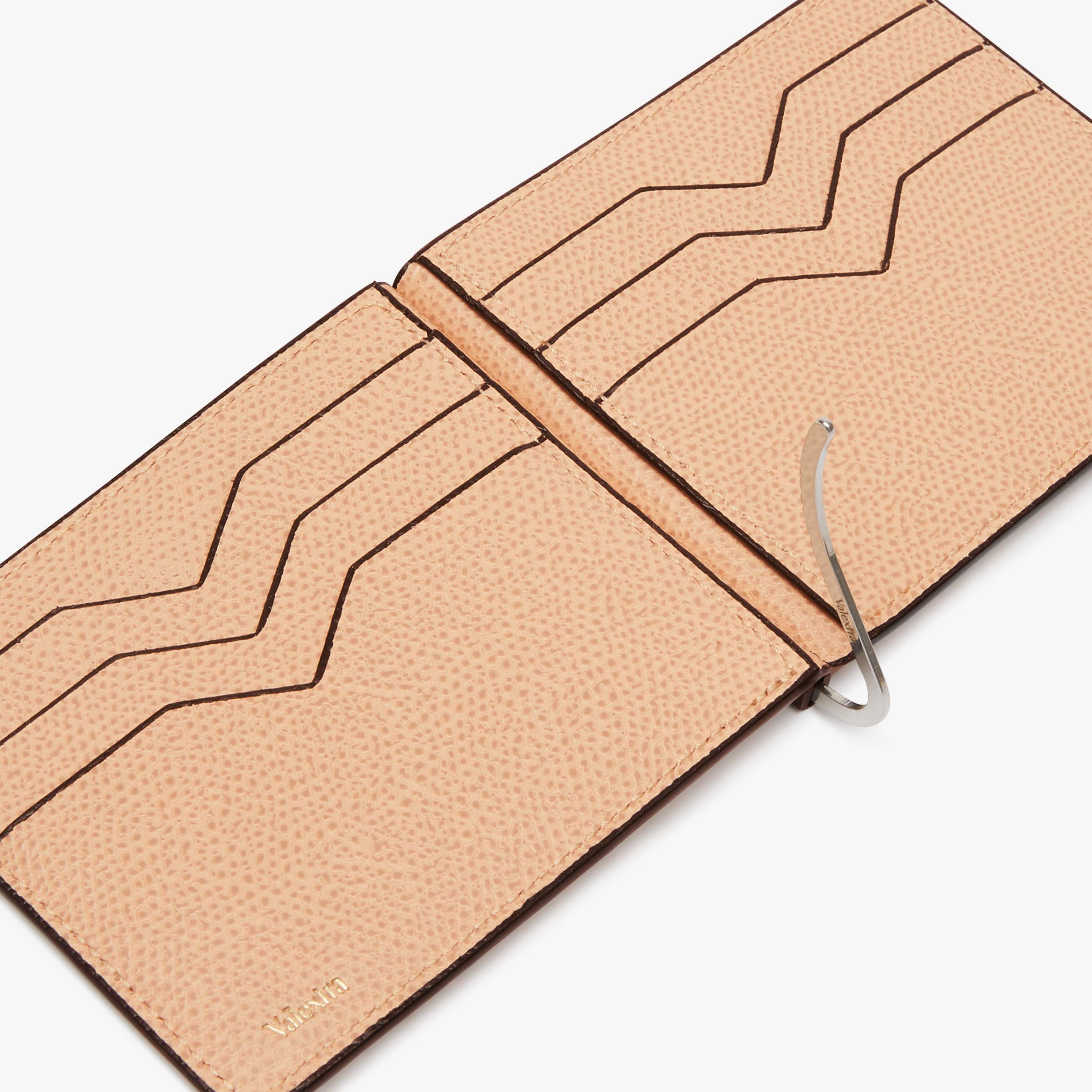 Powder Pink Leather money clip wallet | Valextra Tric Trac