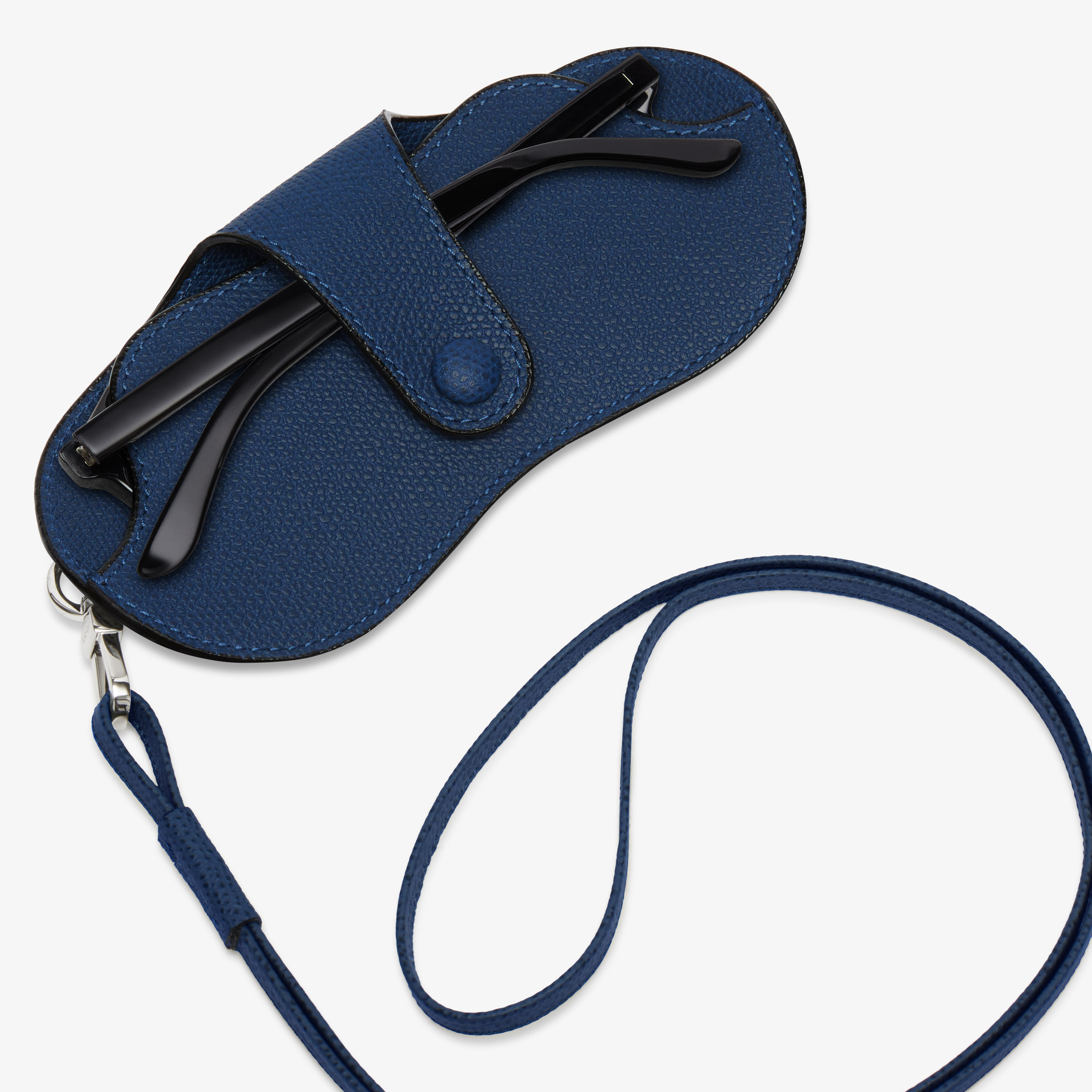 Women's Blue Leather Luxury Glasses Case with Lanyard | Valextra