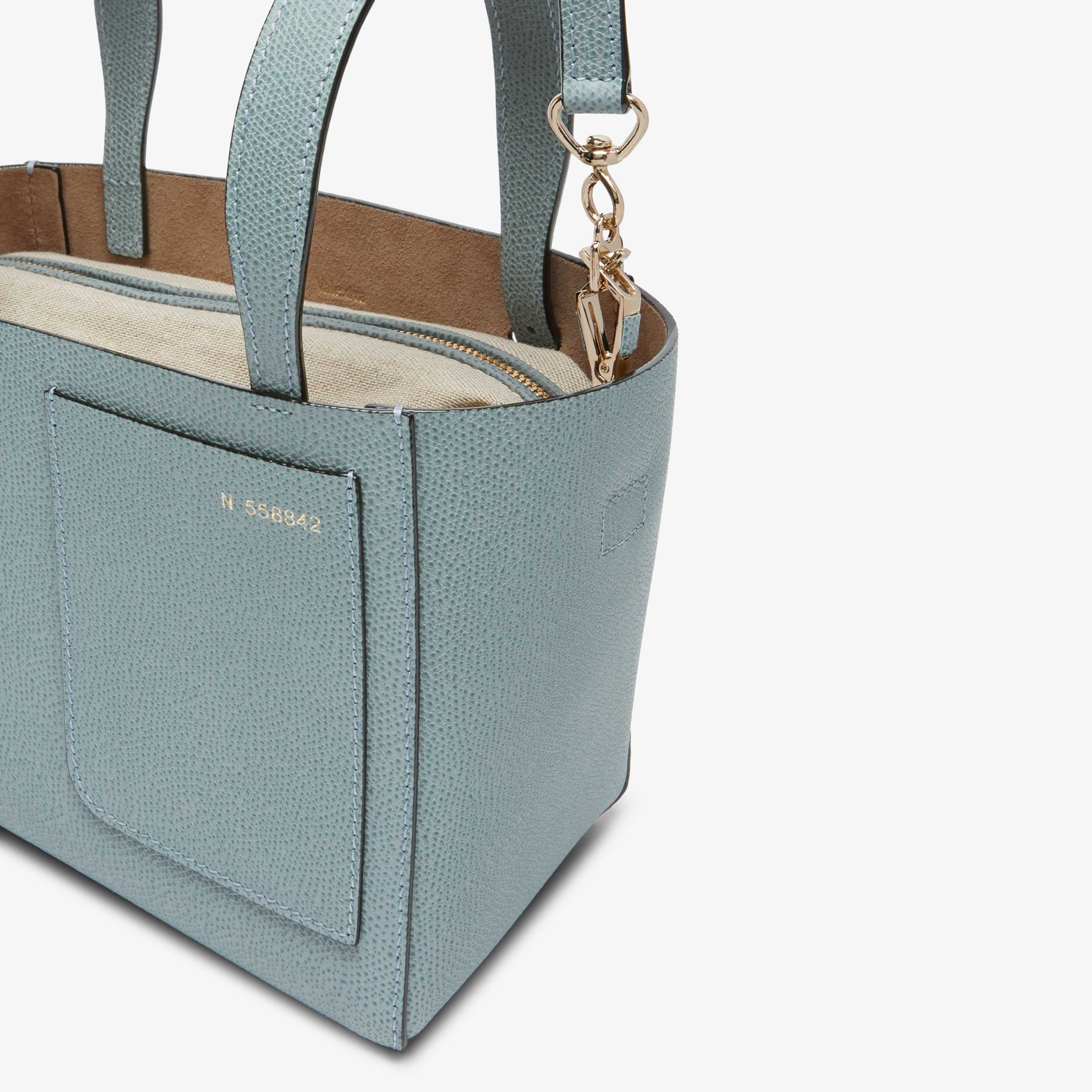 Women's Smokey Blue Grained Leather Bucket bag | Valextra Soft