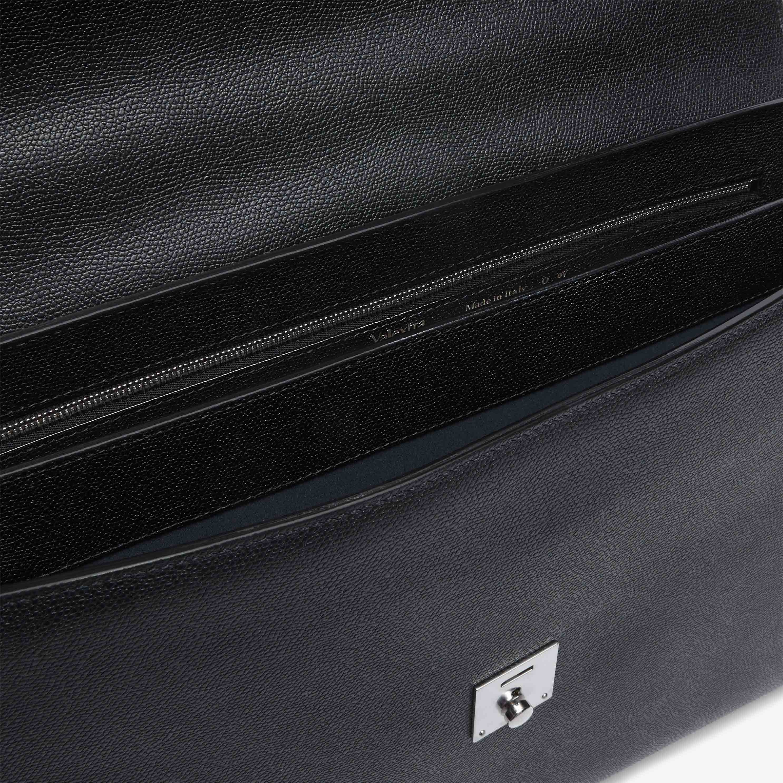 Valextra Avietta: Black Leather Medium business bag