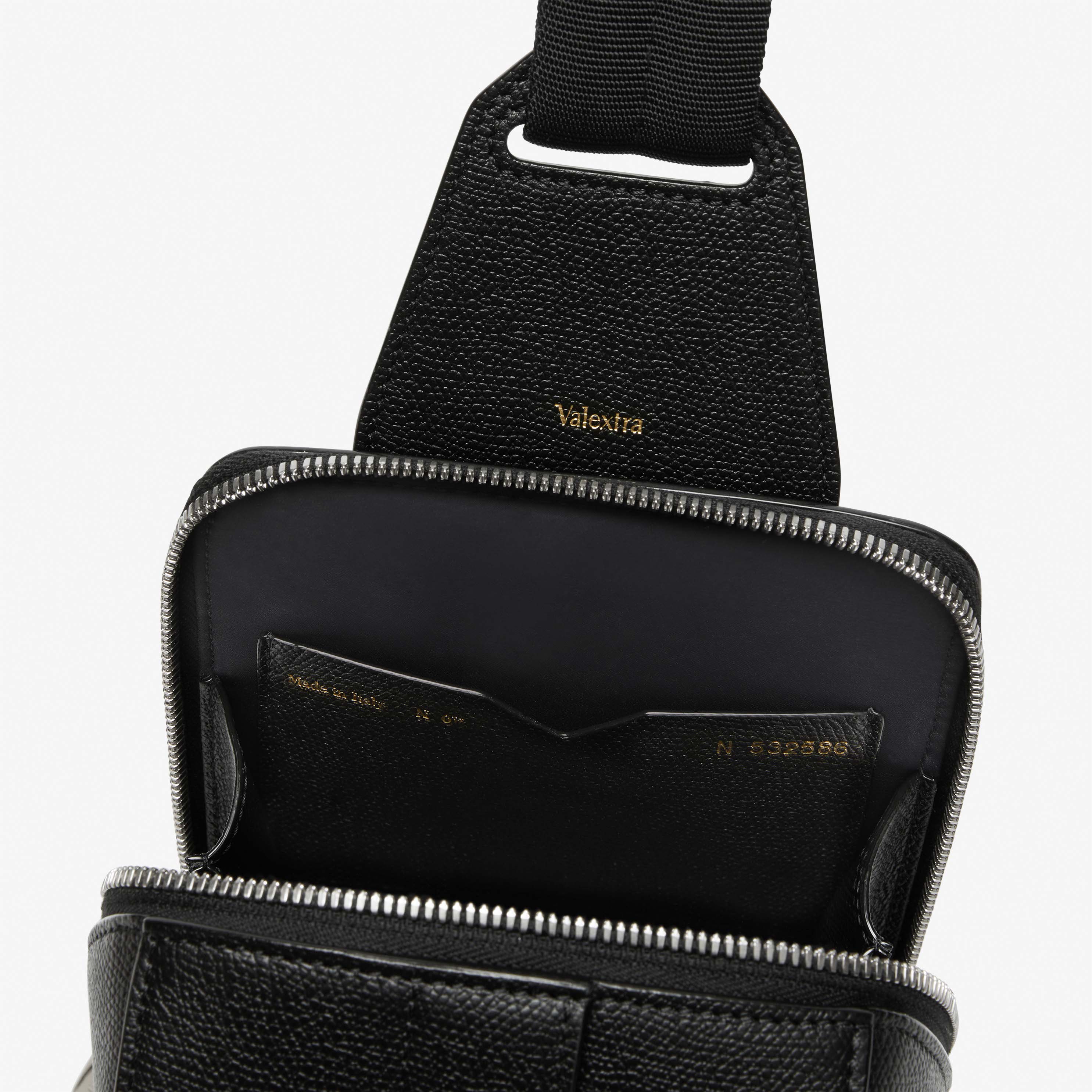 Black Leather one shoulder Mini backpack | Valextra V-Line