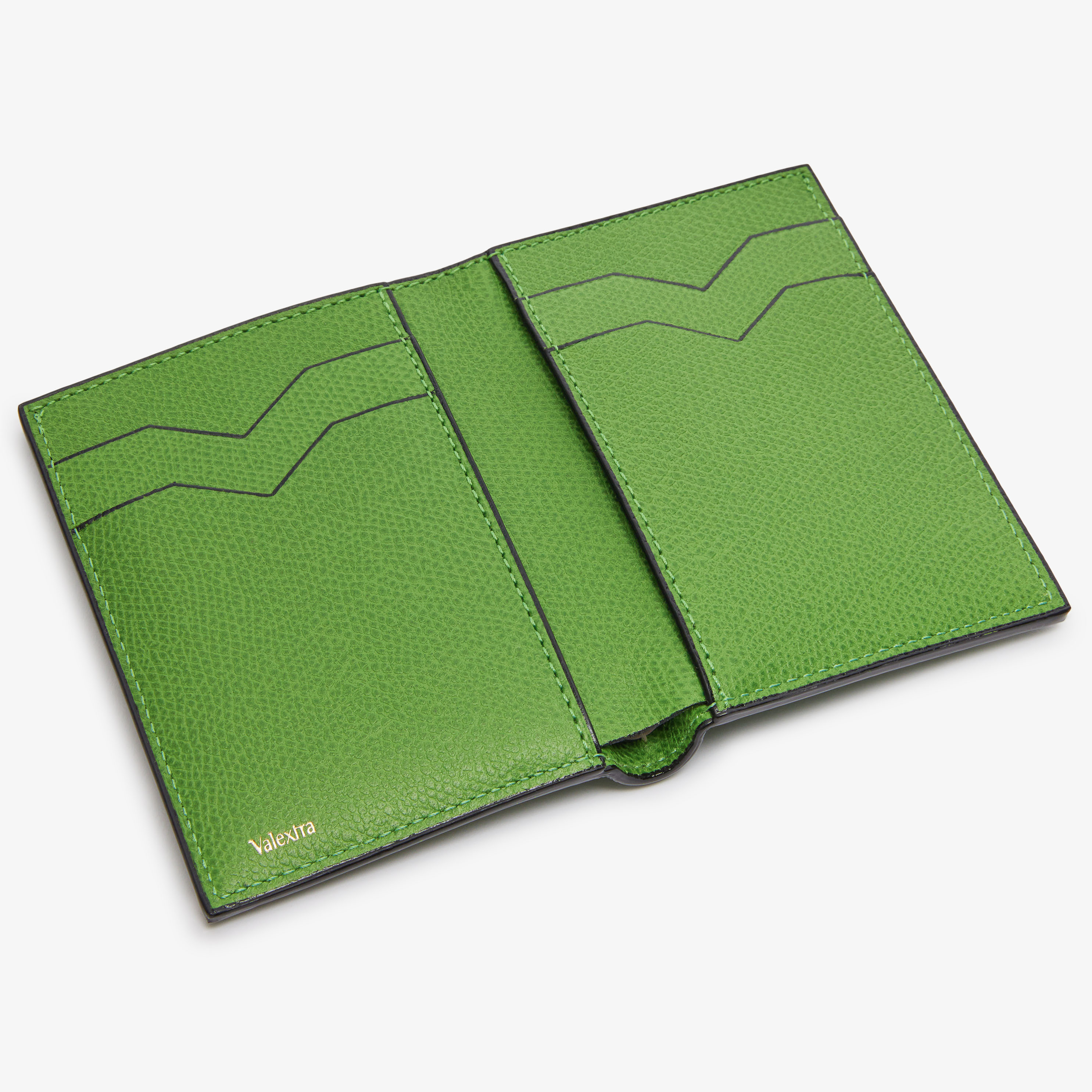 Green Luxury Grained Leather bifold wallet | Valextra