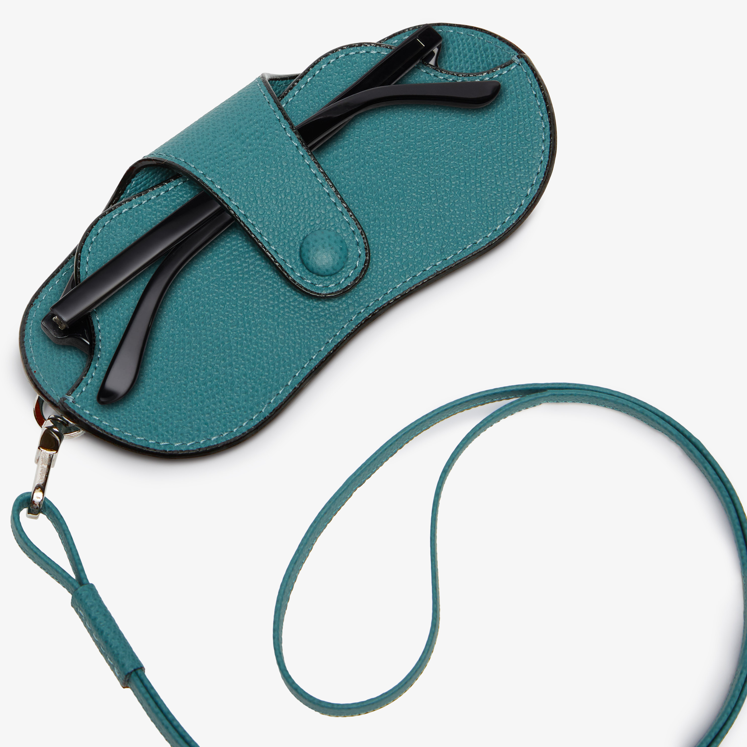 新品　Valextra グリーン メガネケース Bottle Green Leather Luxury Glasses Case with Lanyard | Valextra