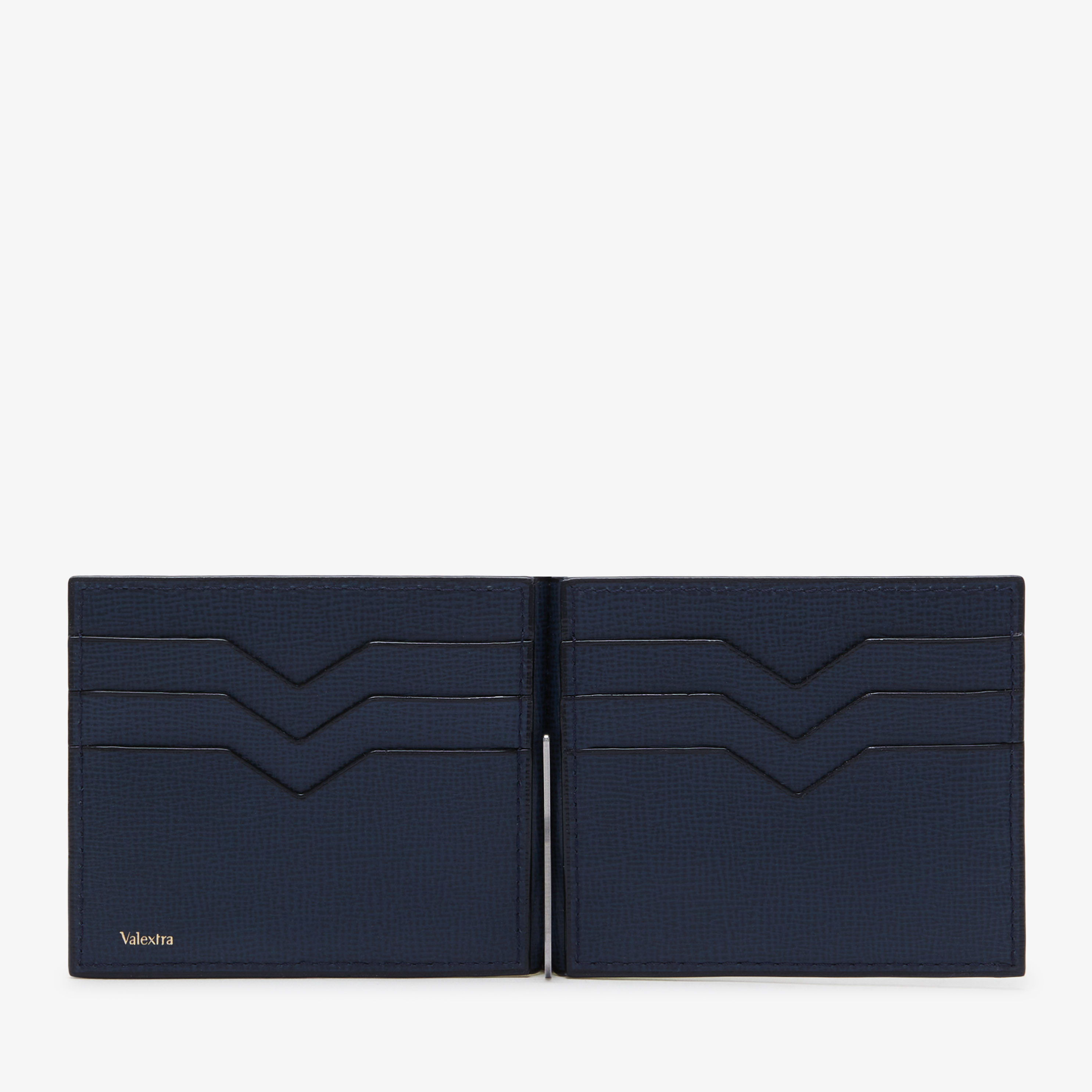 Blue Leather Money clip Wallet with card holder | Valextra