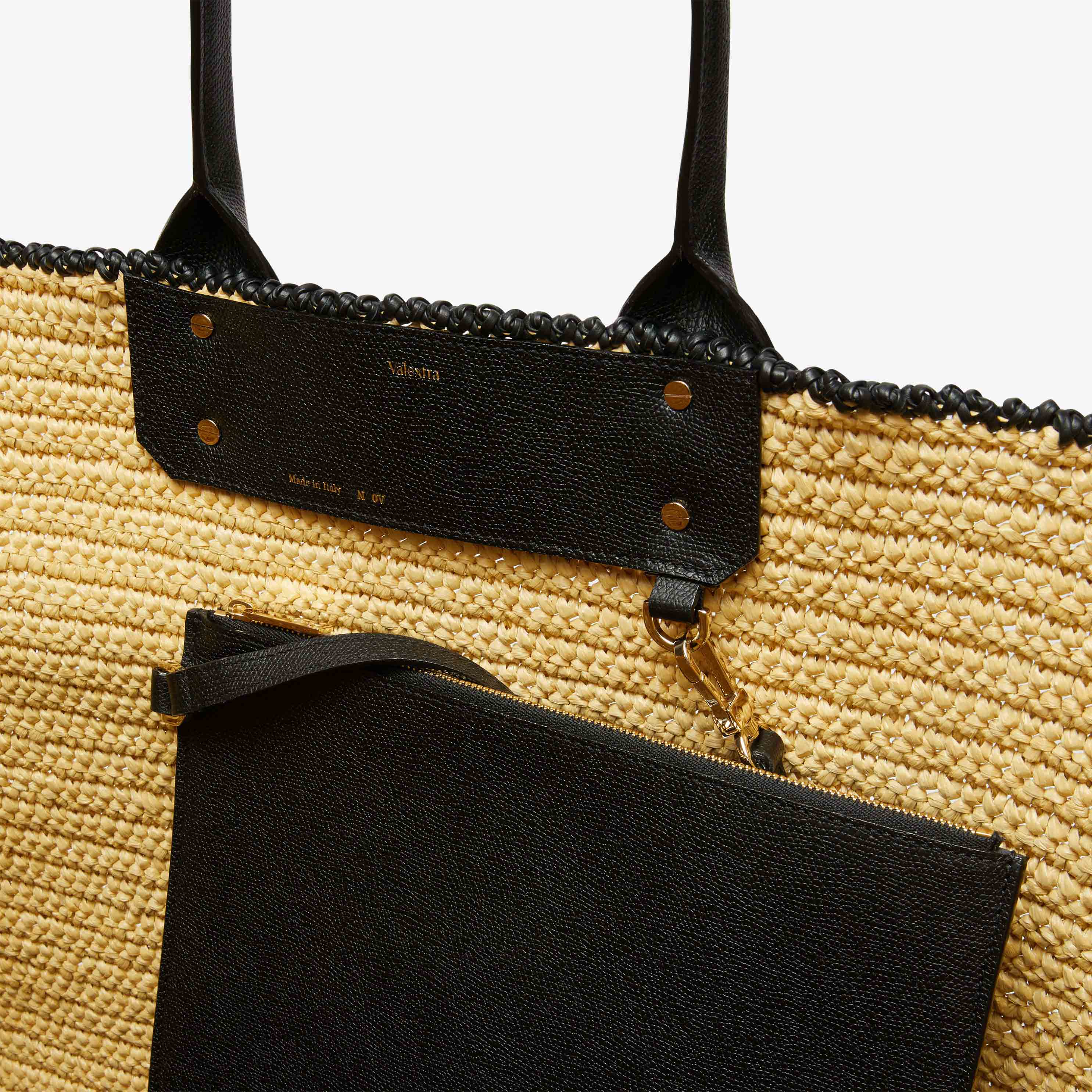 Women's Beige & Black Raffia soft tote Maxi bag | Valextra