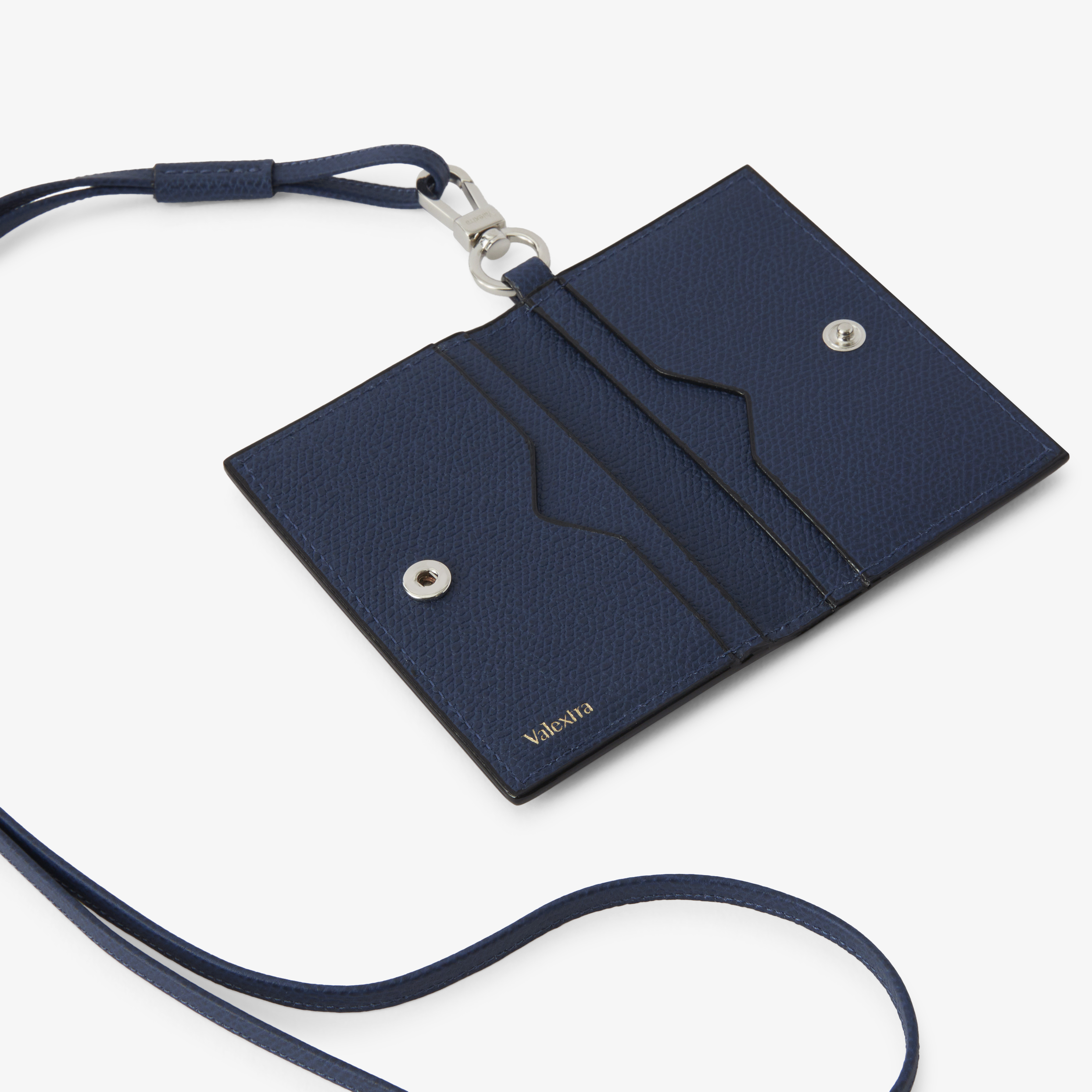 Women's Sapphire Blue Leather card holder with lanyard | Valextra