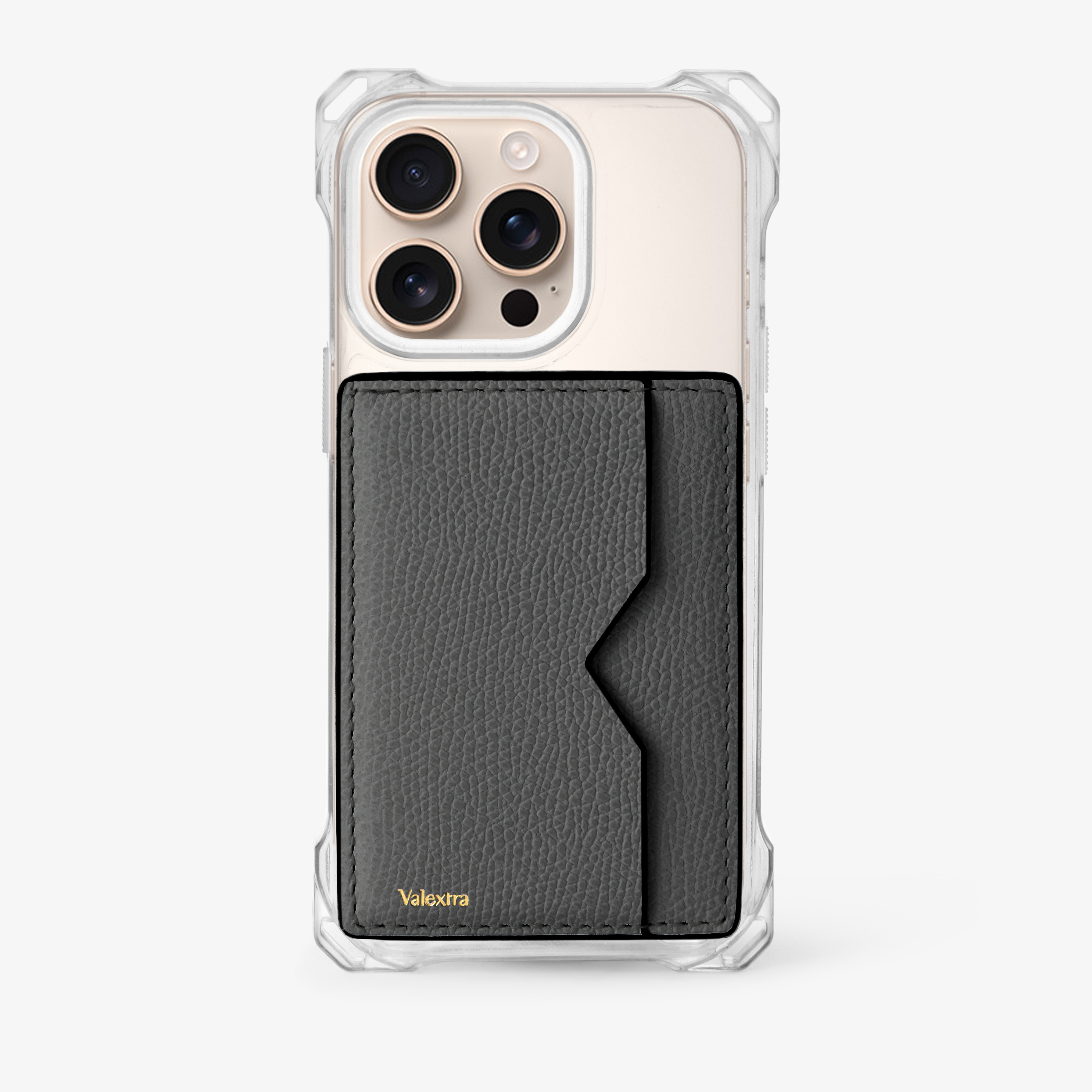 Valextra iPhoneケース13Pro Gray Grained Leather Luxury Magnetic Card Case | Valextra