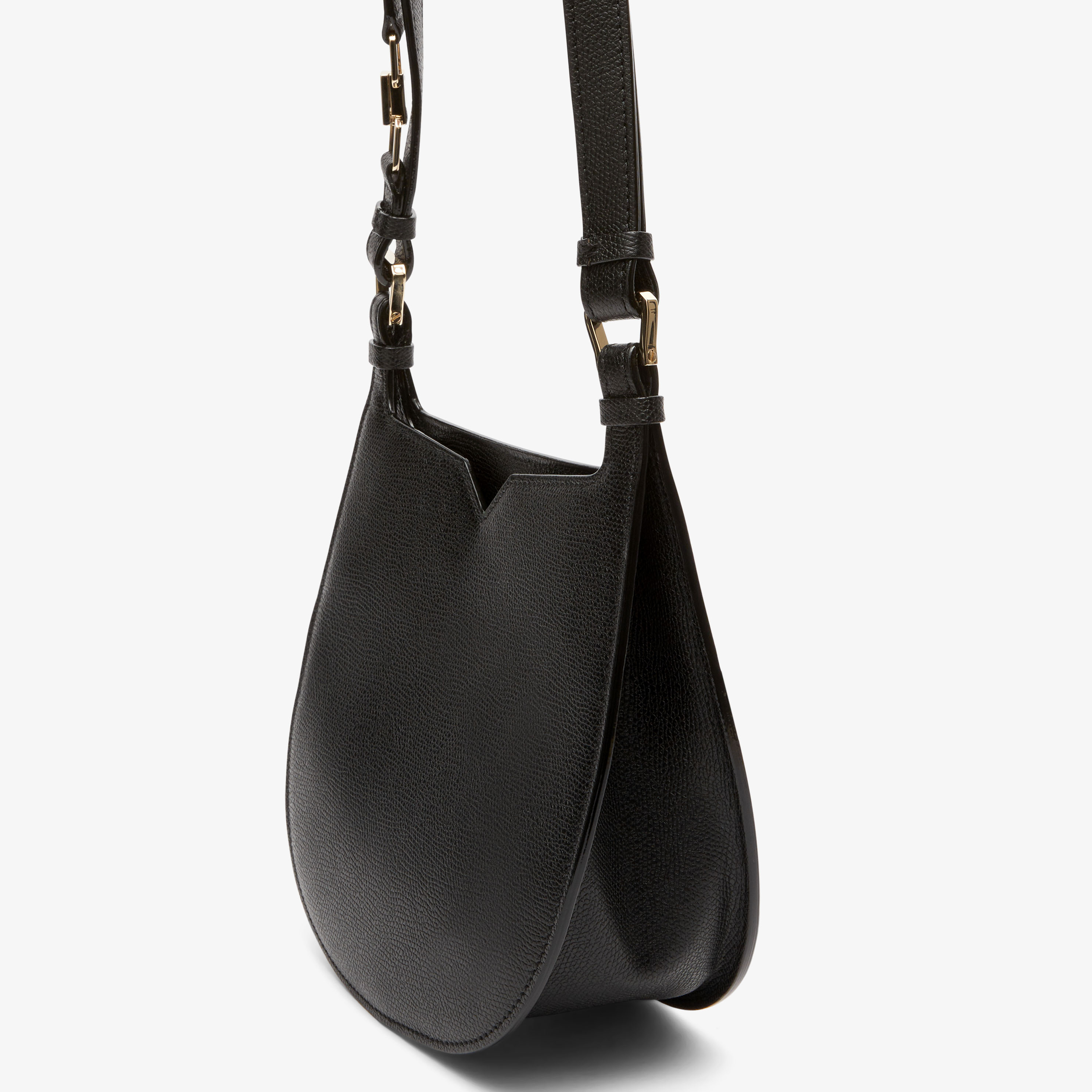 VALEXTRA HOBO BAG ウィークエンド レザー ホーボー バッグ Black Leather Mini shoulder bag | Valextra Hobo
