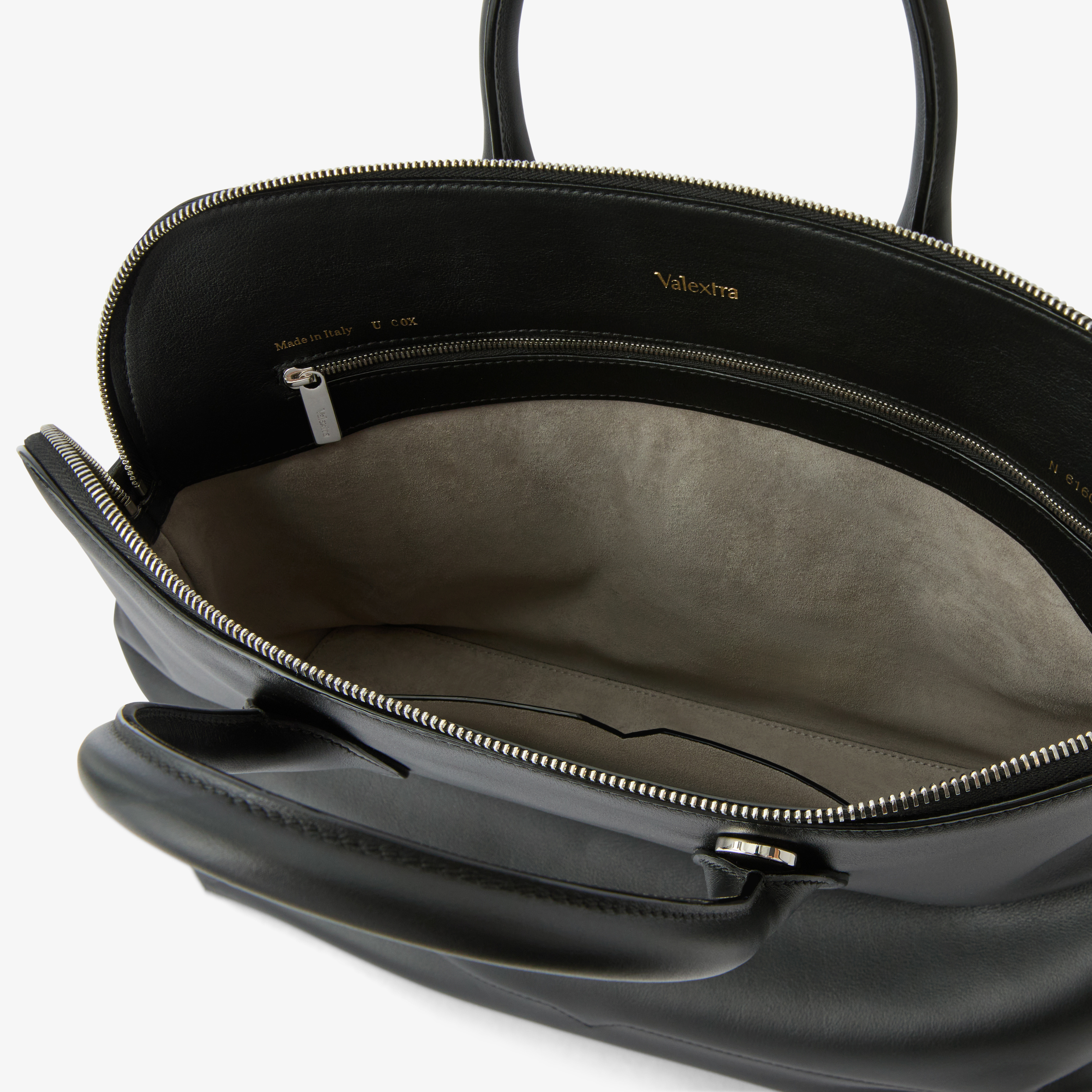Women's Black Luxury Leather Bowling Medium Bag | Valextra My Logo
