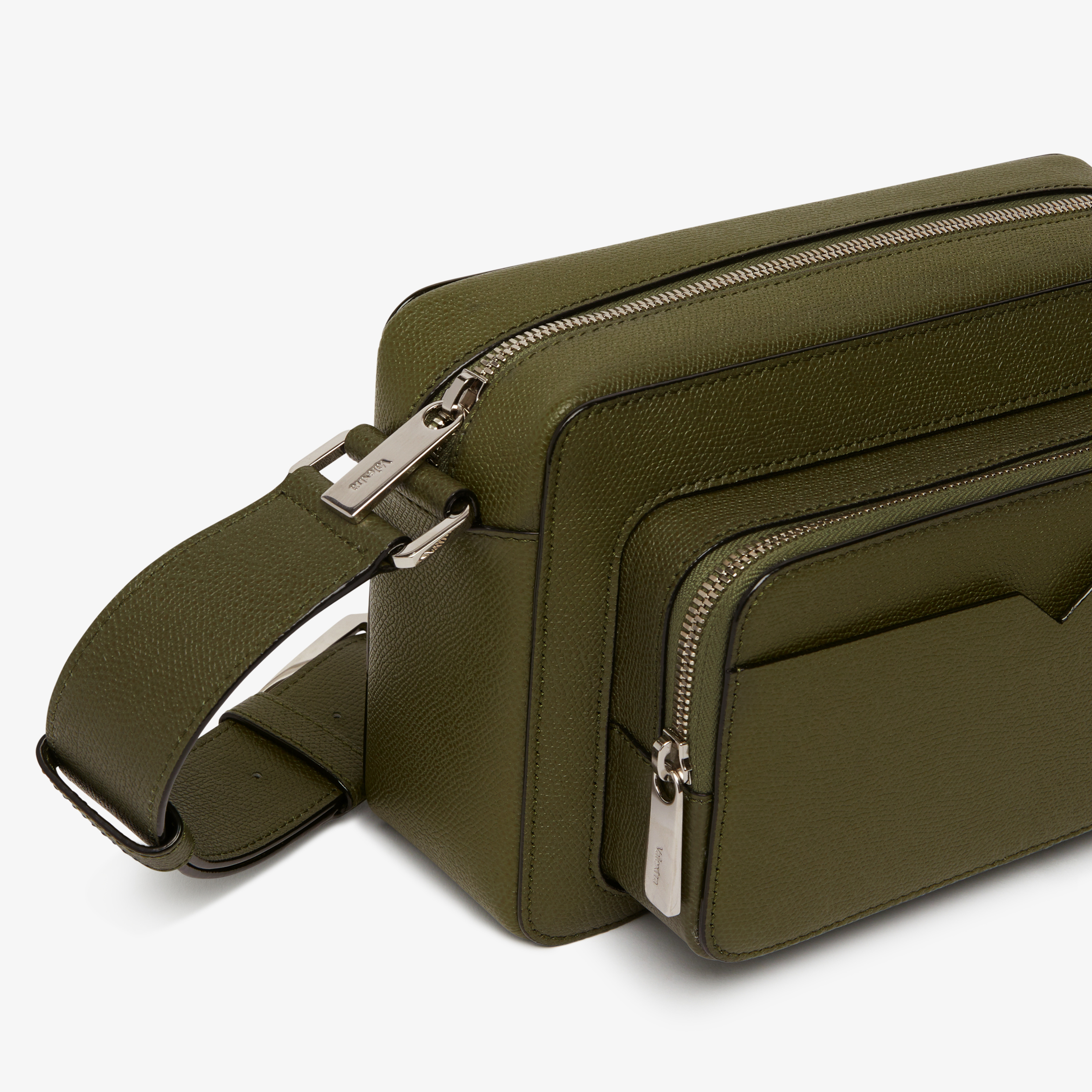 Men's Military Green Leather crossbody bag | Valextra V-Line