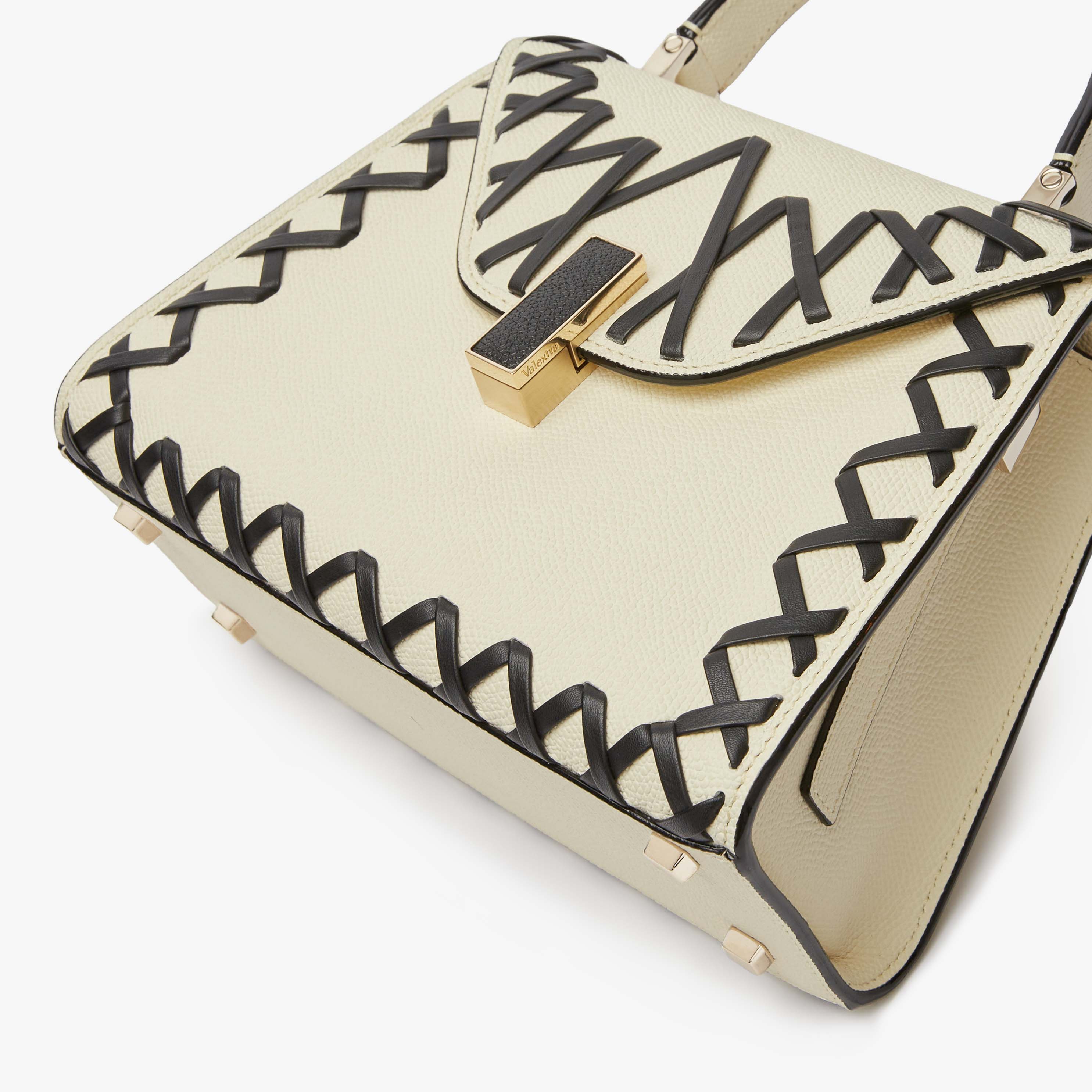 Women's Black & White Leather top handle mini bag | Valextra Iside Women's Black & White Leather top handle mini bag | Valextra Iside