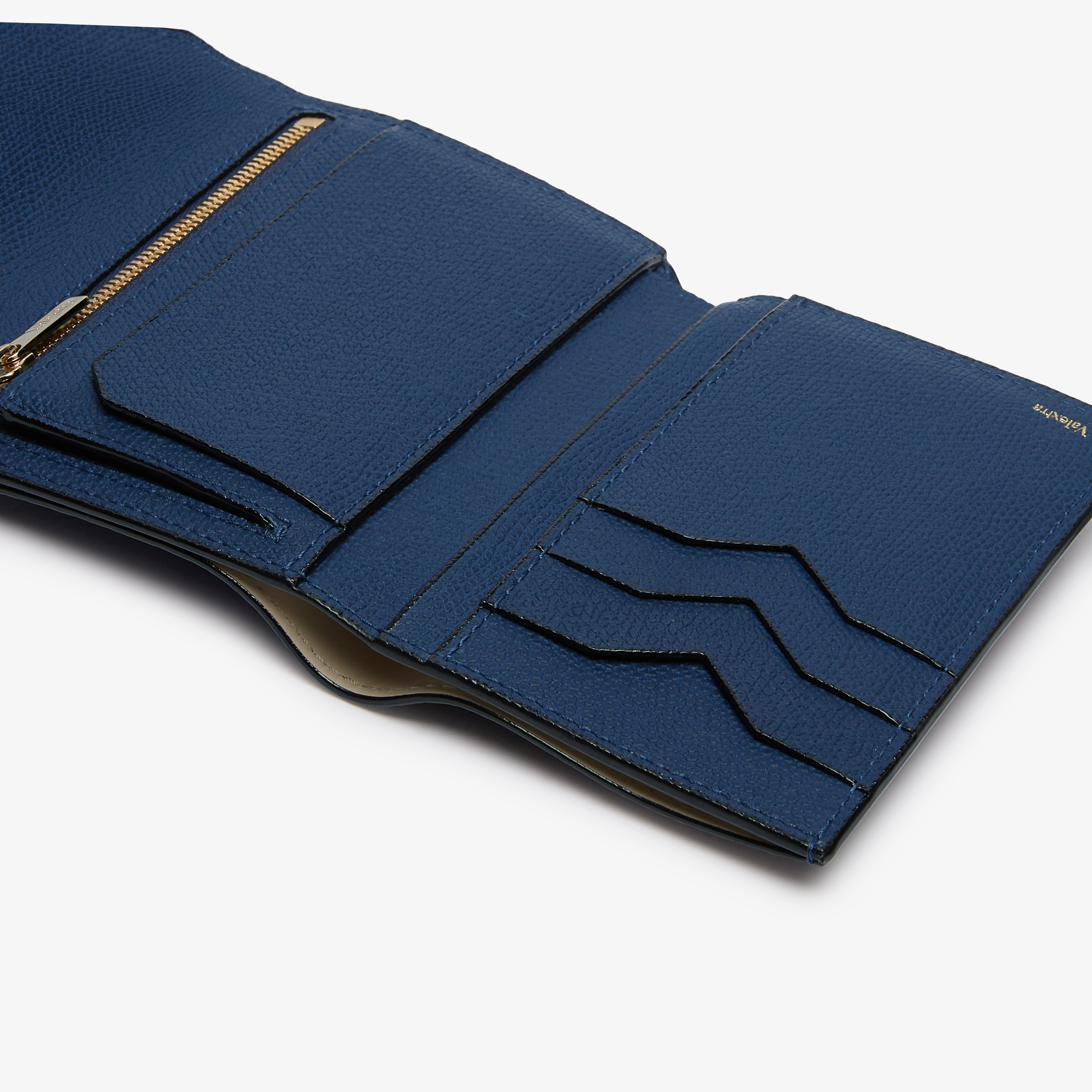 Women's Sapphire Blue Leather Luxury trifold wallet | Valextra Iside