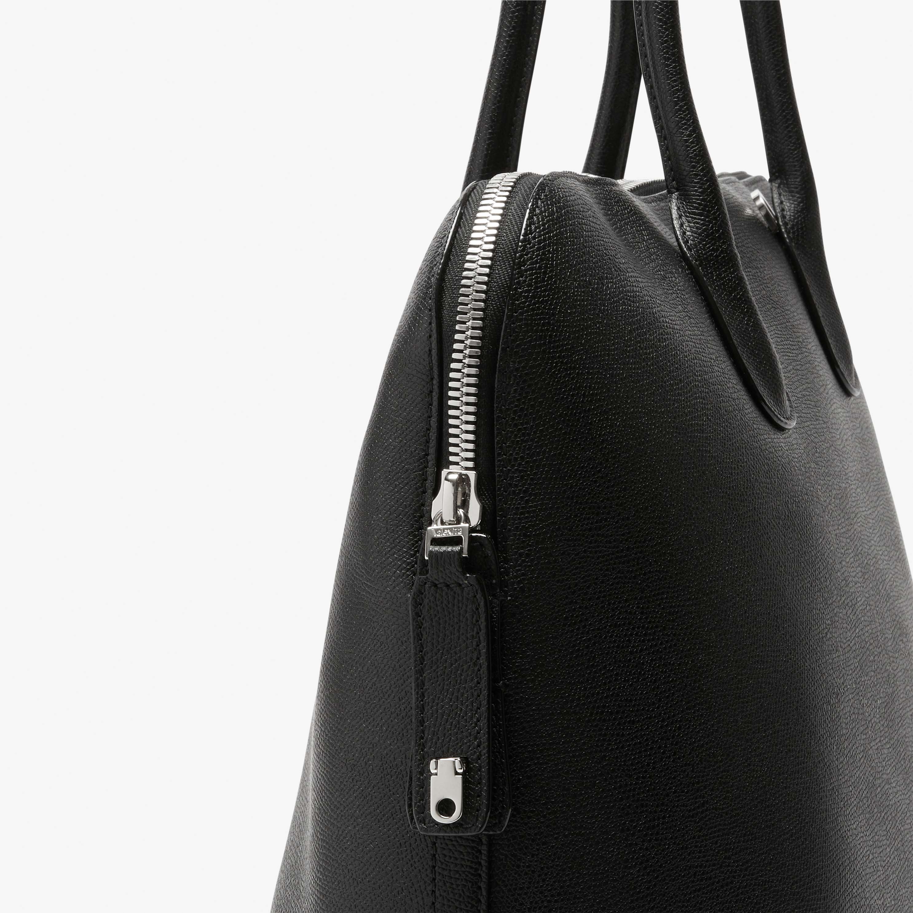 Black Leather office tote bag with zip | Valextra My Logo