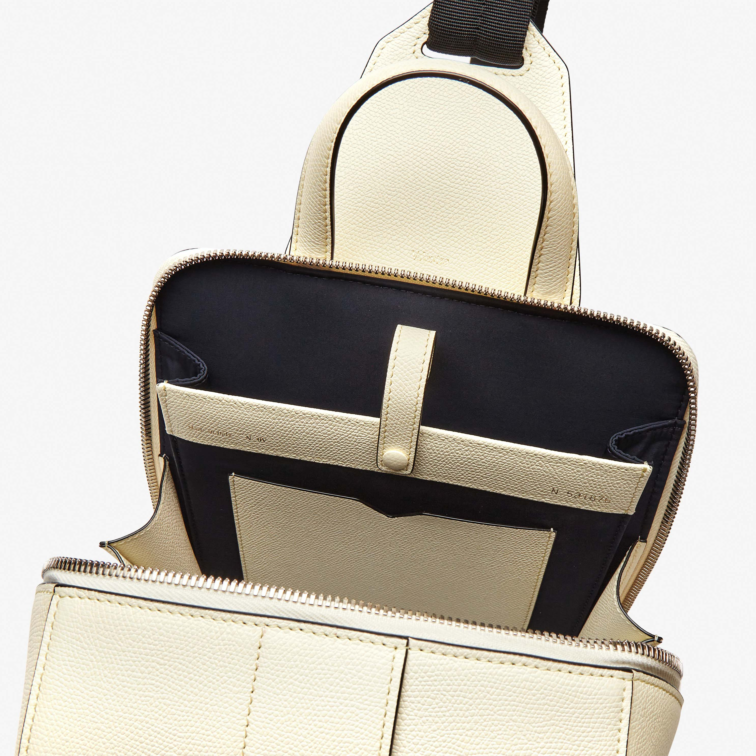 Valextra V-Line: White Leather single strap backpack