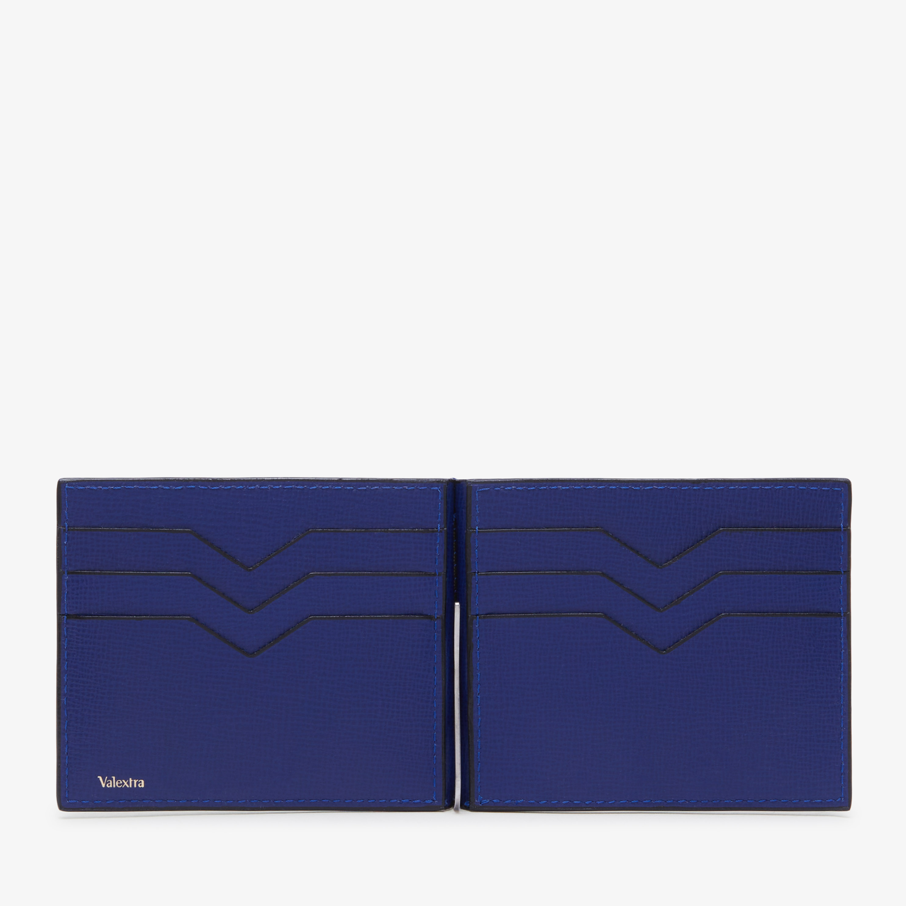 Blue Leather Money clip Wallet with card holder | Valextra Milan