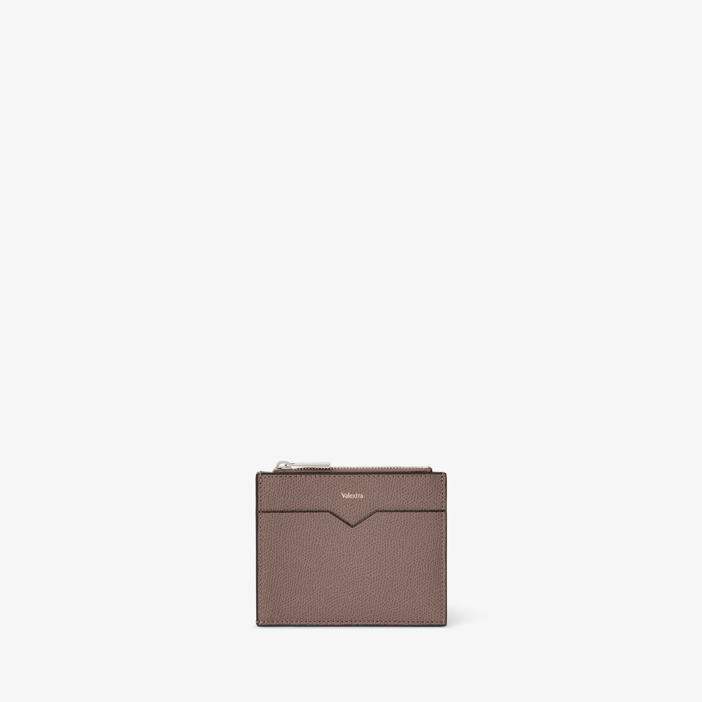 Beige Grained Leather Luxury Card Holder with Zip | Valextra