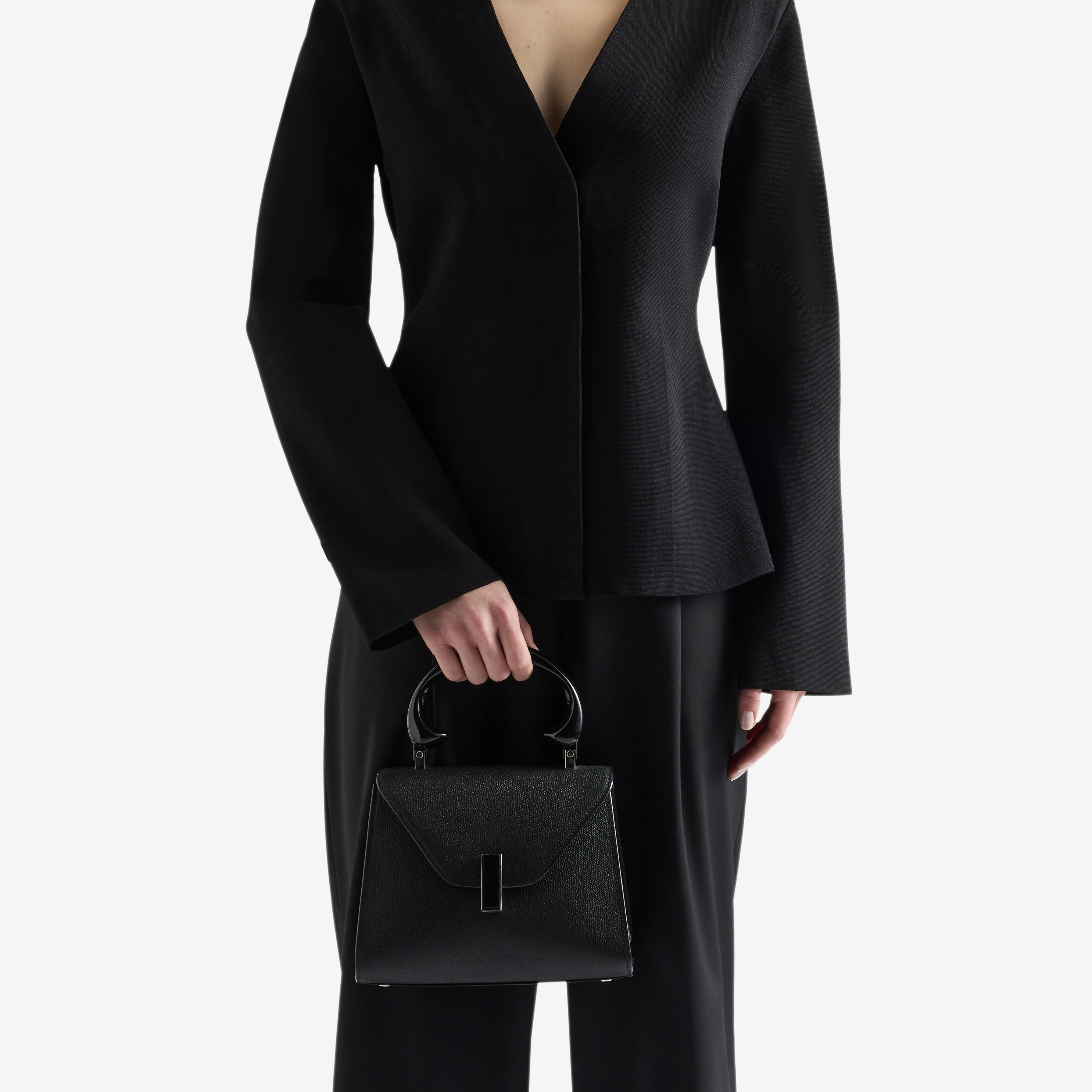 Women's Black Leather Iside Sculpt Top Handle Mini Bag | Valextra